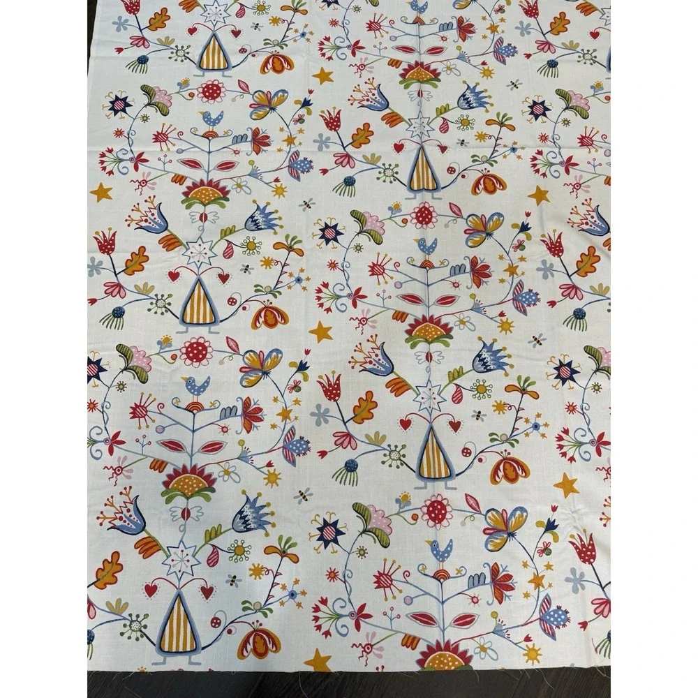 IKEA Alfhild Fagel Cotton Fabric Folk Art  Bird Floral Rare 59x81